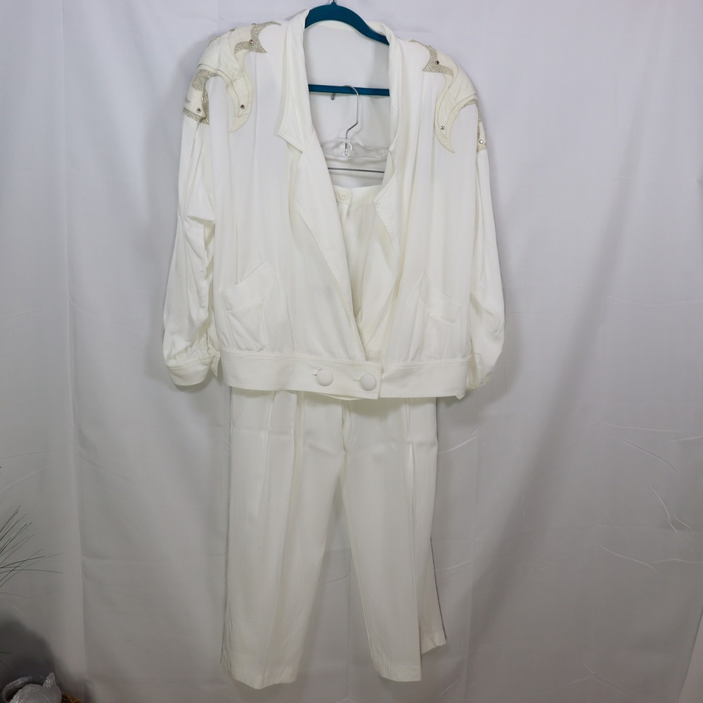 Moza Pant Suit 15/16 Medium White Womens Vintage Western Coquette